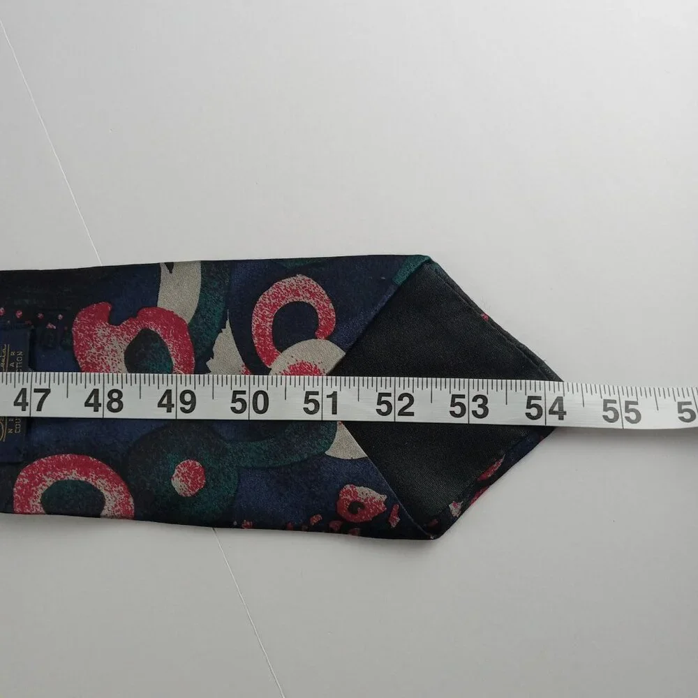 Oscar De La Renta Men's Classic Width Tie Navy Multi Abstract Print 100% Silk